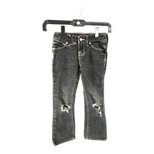 Old Navy Girls Black Boot Cut‎ Denim Jeans Size 6 Adjustable Waist Distressed